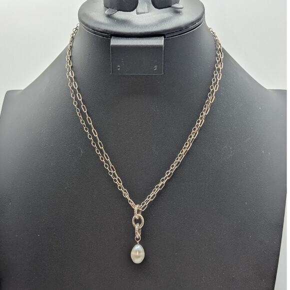 SILPADA Retired Freshwater Pearl Pendant Double Sterling Silver Chain Necklace - Picture 8 of 9